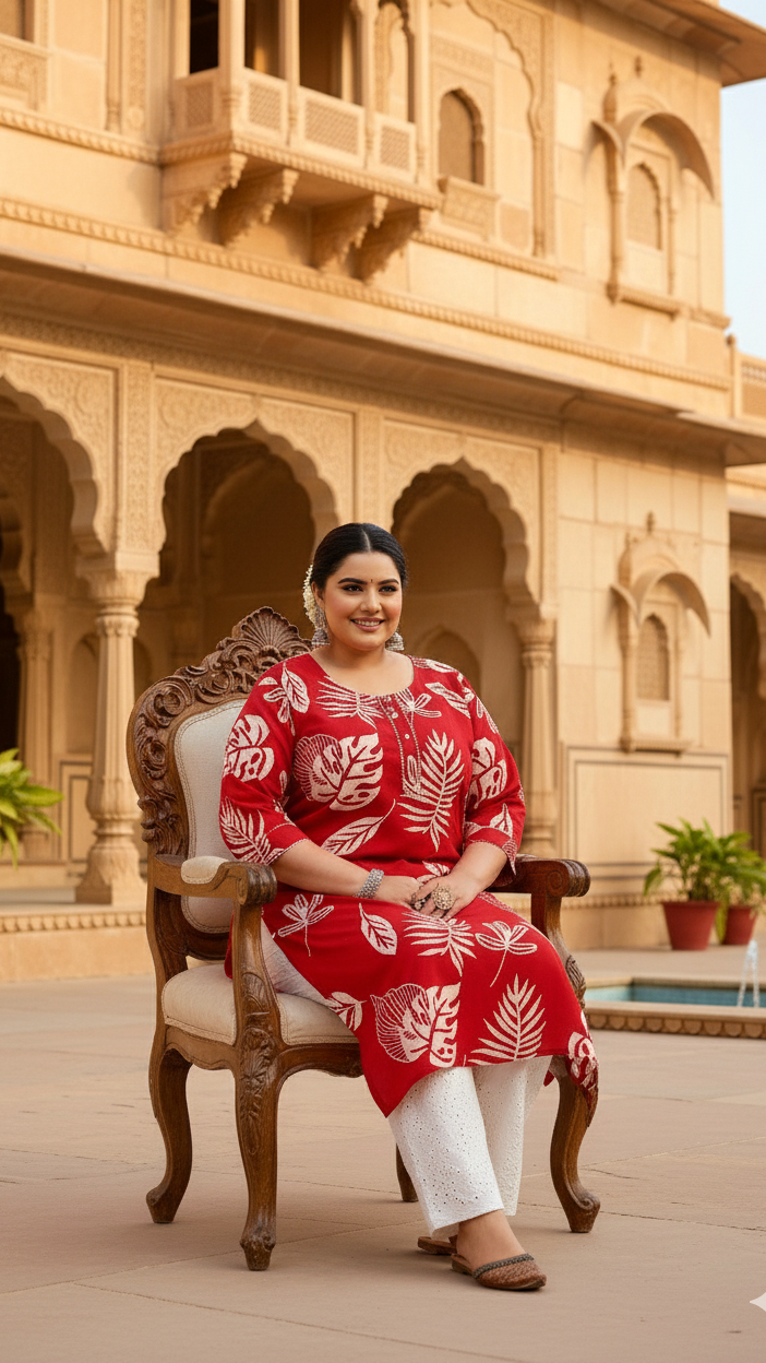 Women's Plus Size Cotton Kurti with 3/4 Sleeves – Elegant & Comfortable