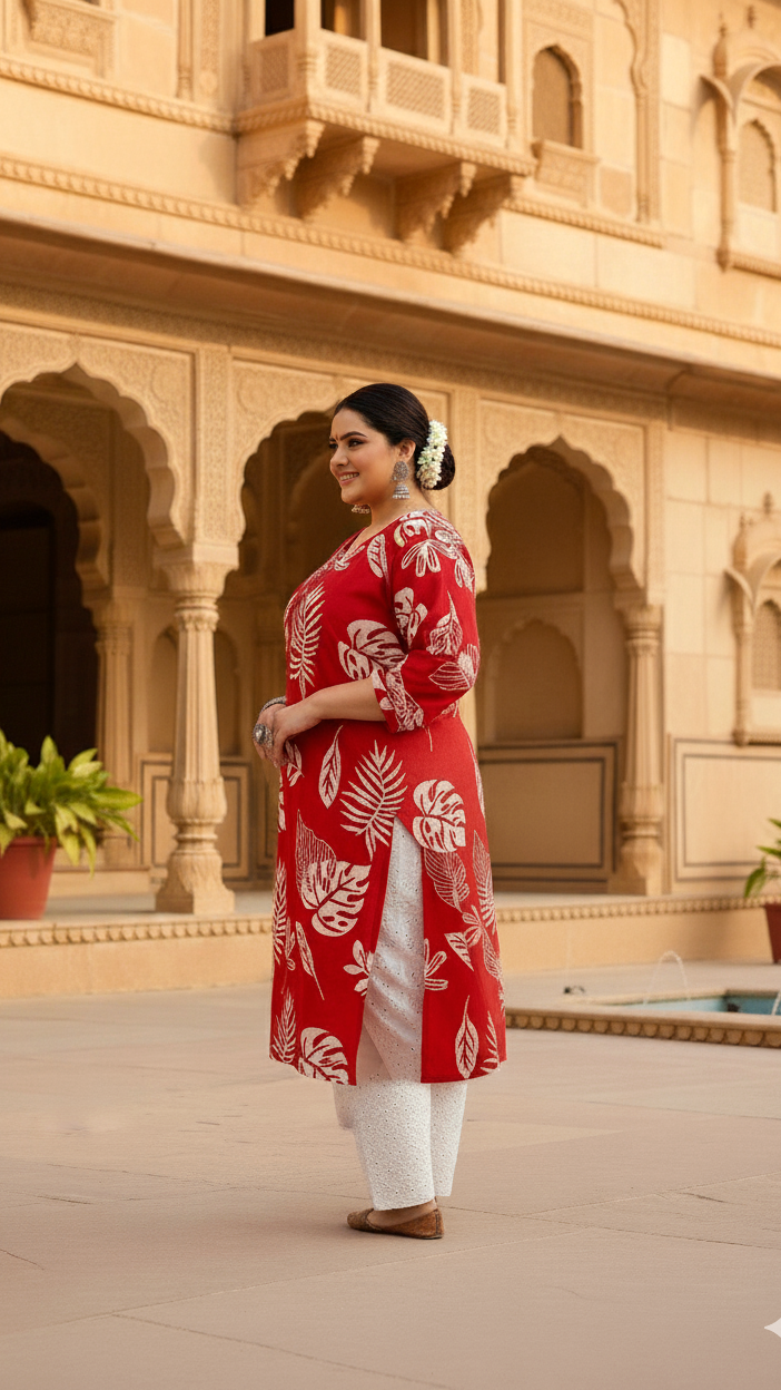 Women's Plus Size Cotton Kurti with 3/4 Sleeves – Elegant & Comfortable