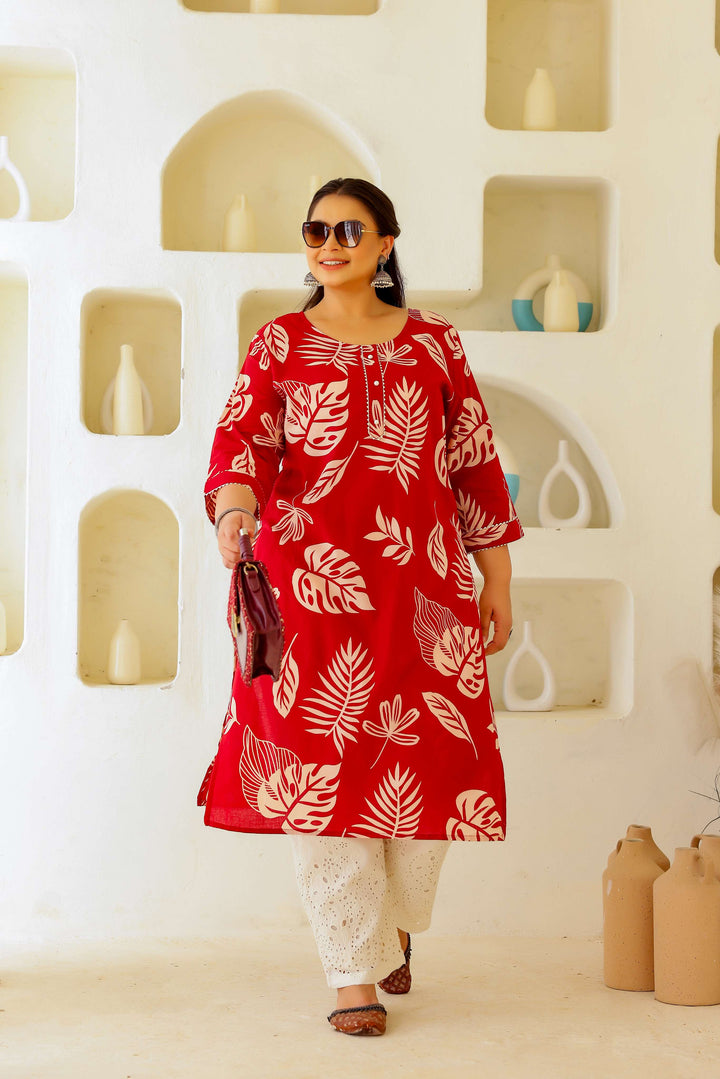 Women's Plus Size Cotton Kurti with 3/4 Sleeves – Elegant & Comfortable