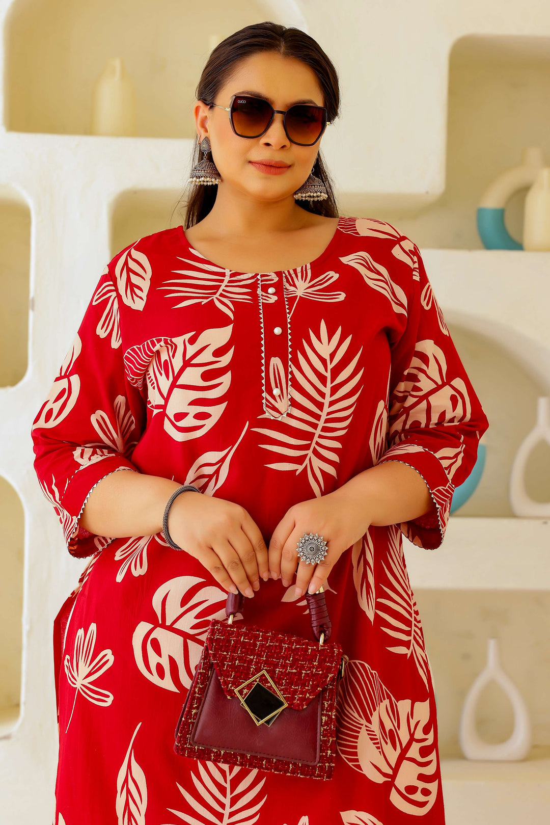 Women's Plus Size Cotton Kurti with 3/4 Sleeves – Elegant & Comfortable