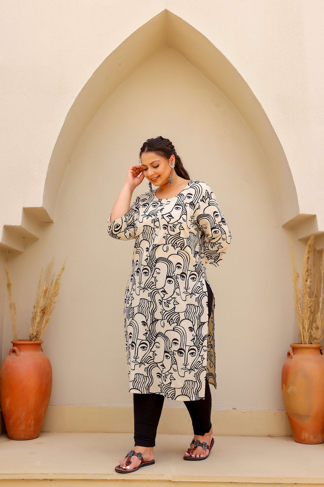 Plus Size Cotton Kurti for Women with 3/4 Sleeves – Classic Everyday Comfort