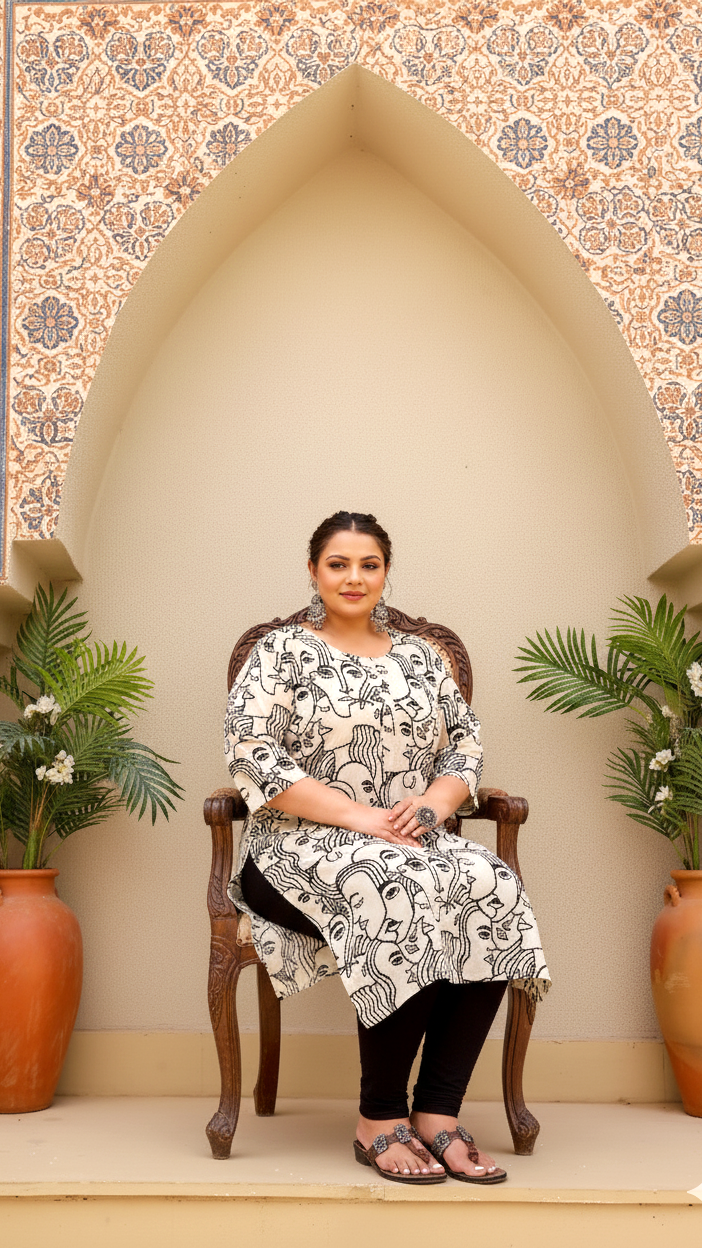 Plus Size Cotton Kurti for Women with 3/4 Sleeves – Classic Everyday Comfort