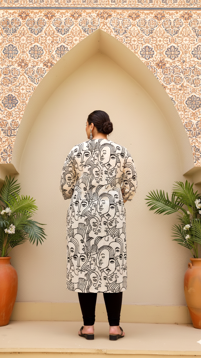 Plus Size Cotton Kurti for Women with 3/4 Sleeves – Classic Everyday Comfort