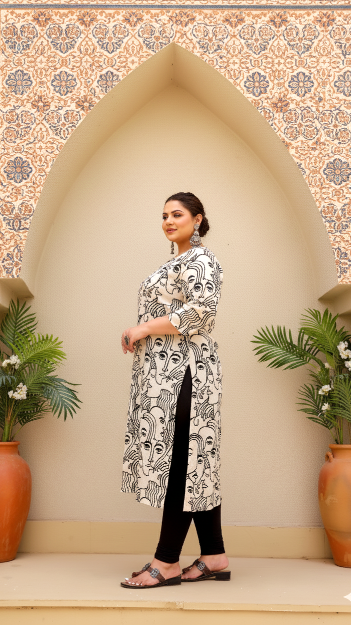 Plus Size Cotton Kurti for Women with 3/4 Sleeves – Classic Everyday Comfort