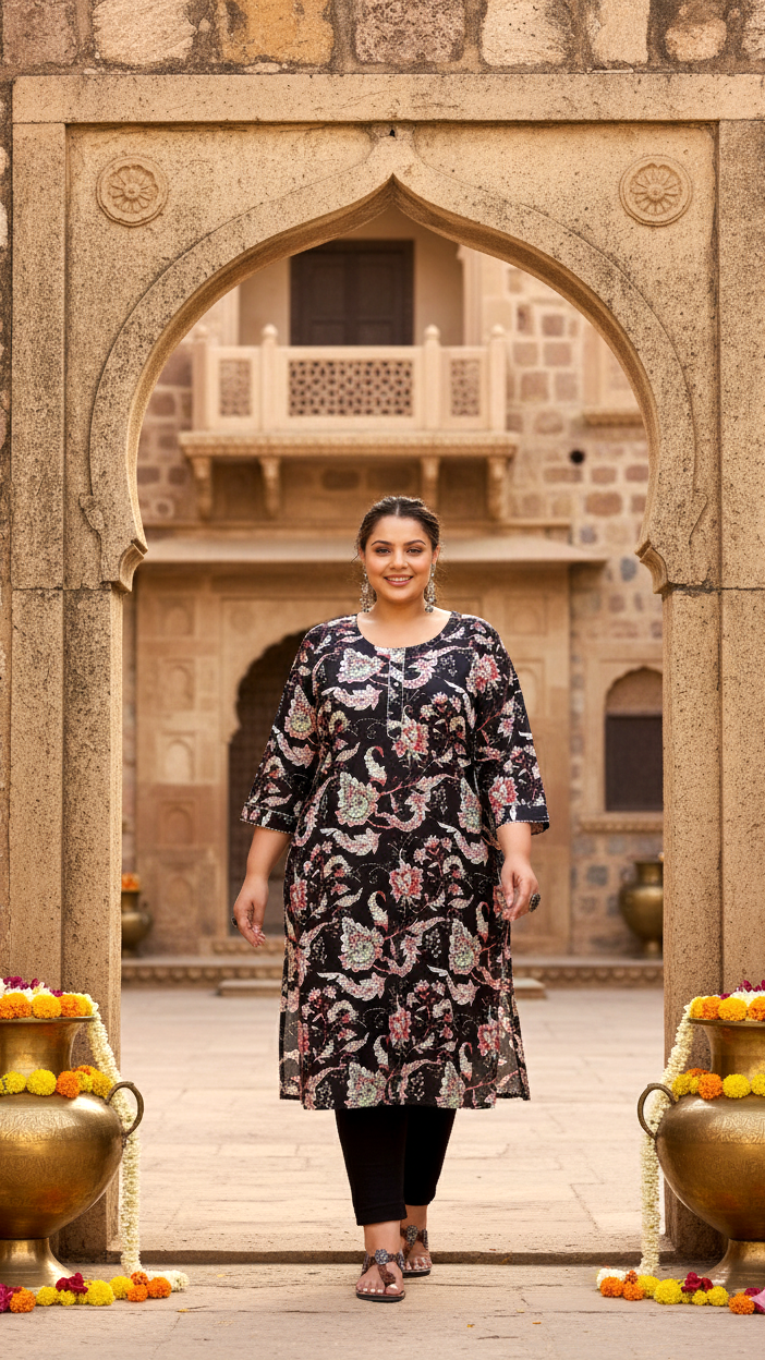 Elegant Big Size Cotton Kurti – Daily Wear with 3/4 Sleeves