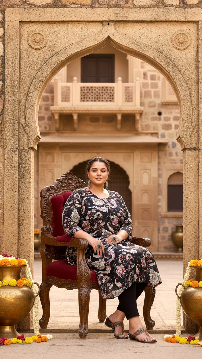 Elegant Big Size Cotton Kurti – Daily Wear with 3/4 Sleeves