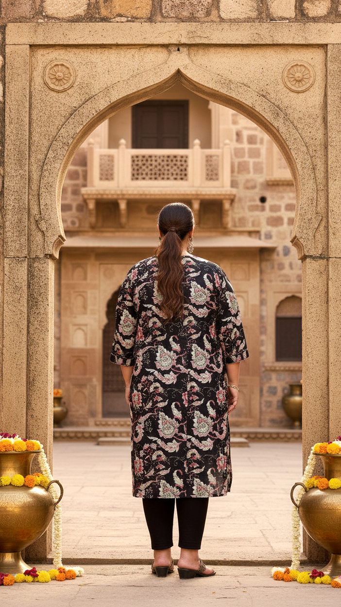 Elegant Big Size Cotton Kurti – Daily Wear with 3/4 Sleeves