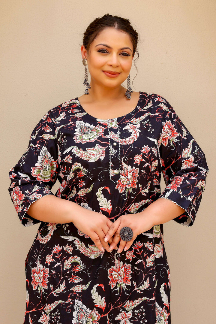 Elegant Big Size Cotton Kurti – Daily Wear with 3/4 Sleeves