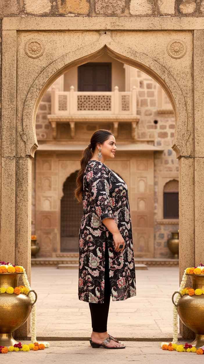 Elegant Big Size Cotton Kurti – Daily Wear with 3/4 Sleeves