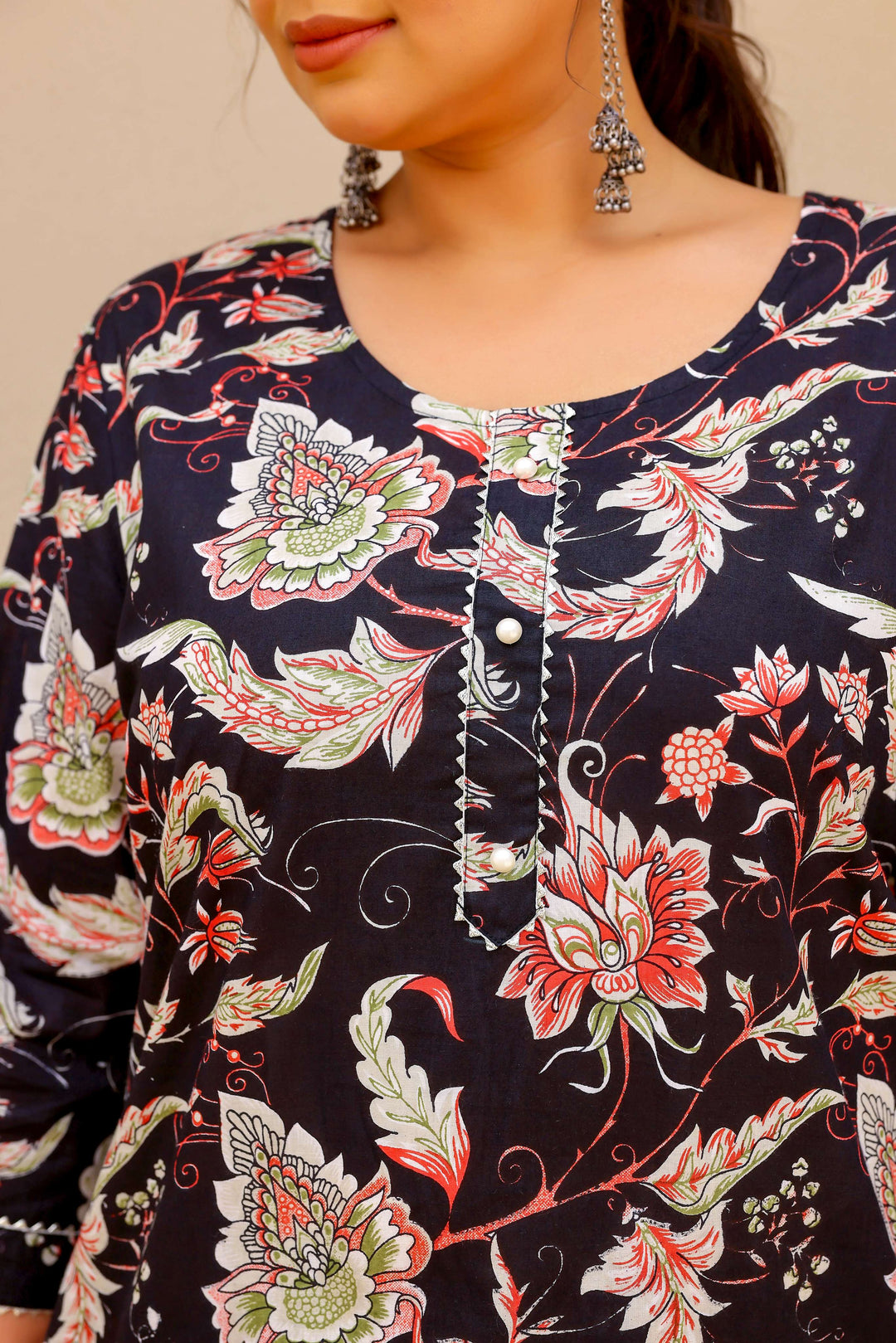 Elegant Big Size Cotton Kurti – Daily Wear with 3/4 Sleeves