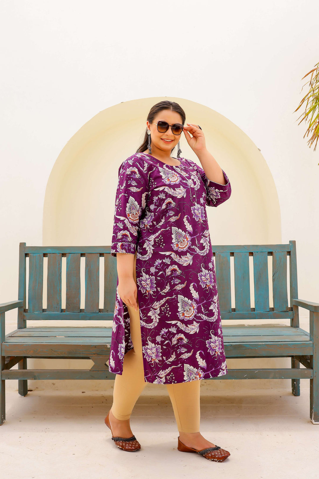 Plus Size Lavender Floral Printed Kurti – Soft Cotton Comfort