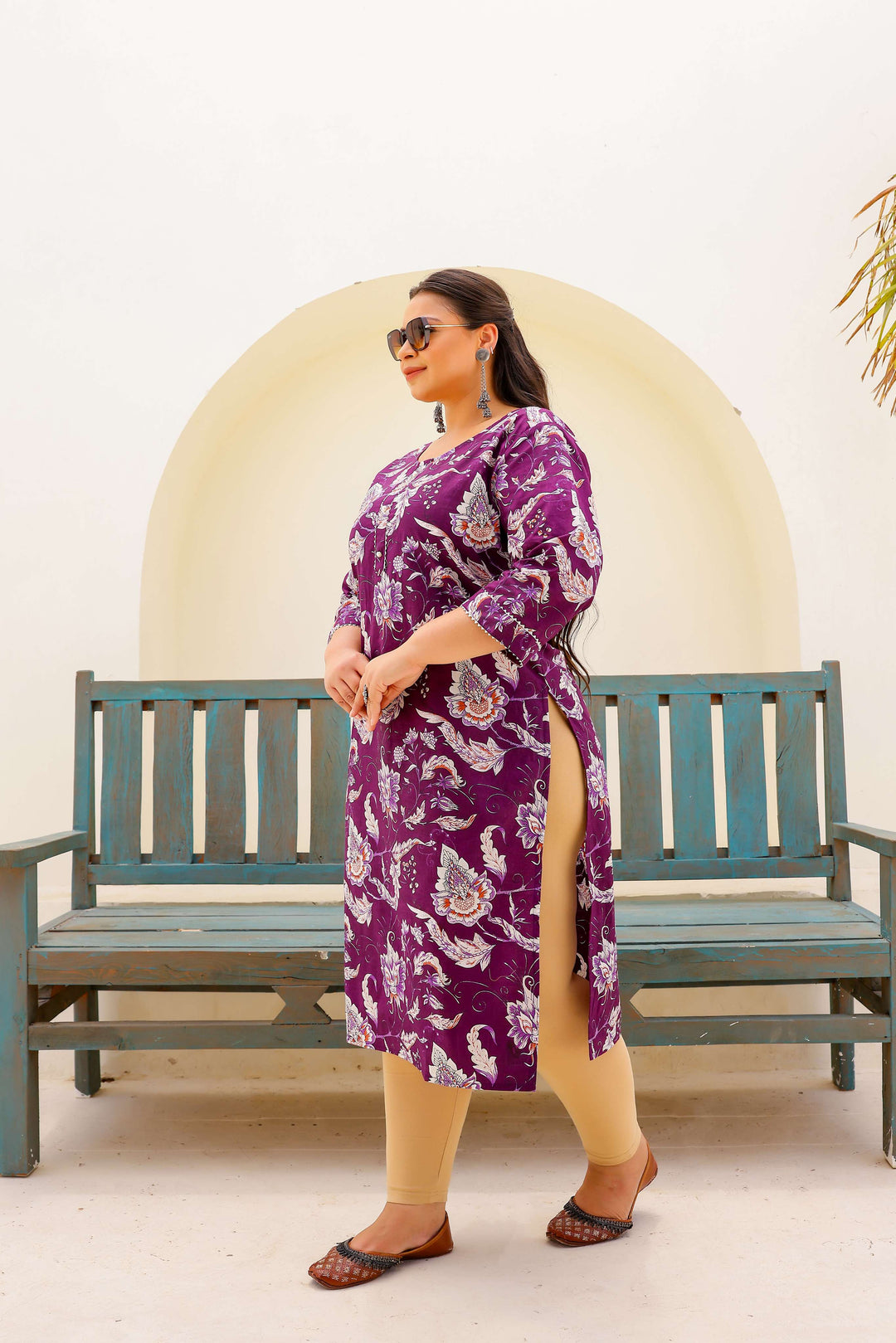 Plus Size Lavender Floral Printed Kurti – Soft Cotton Comfort