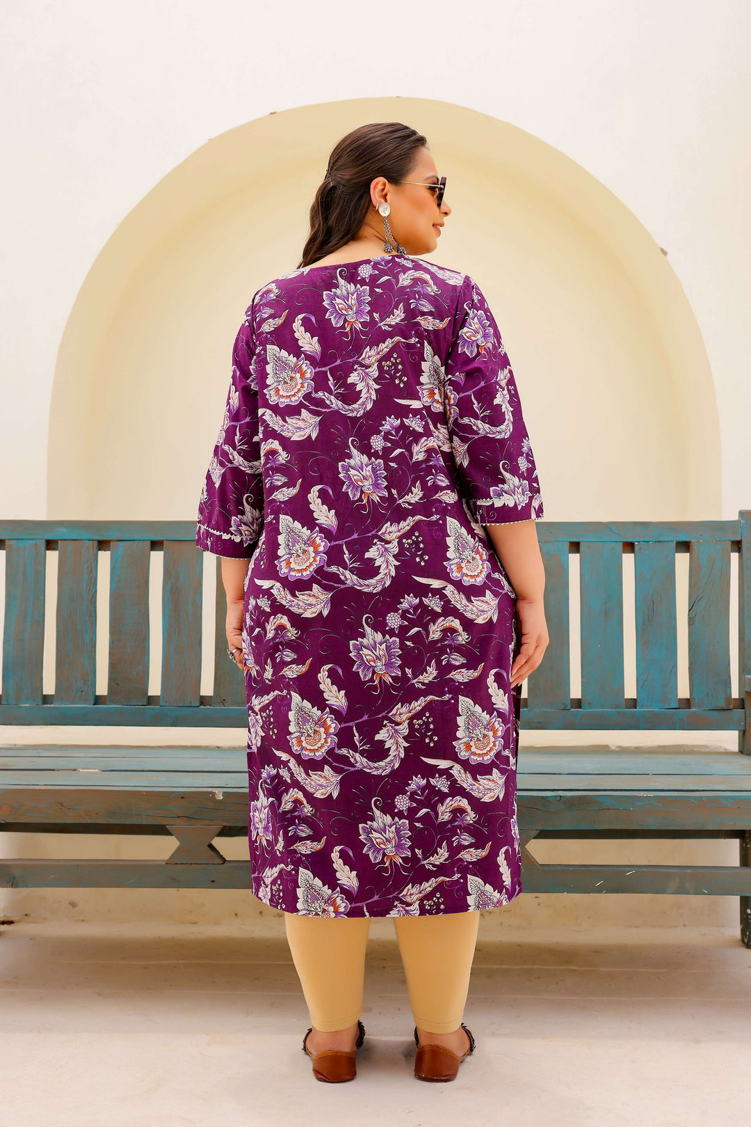 Plus Size Lavender Floral Printed Kurti – Soft Cotton Comfort