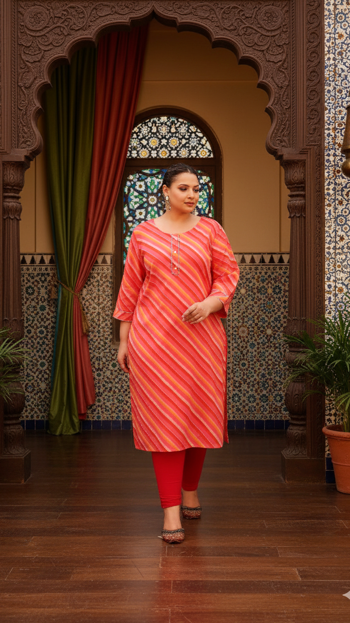 Women’s Cotton Plus Size Kurti – Stylish & Breathable with 3/4 Sleeves