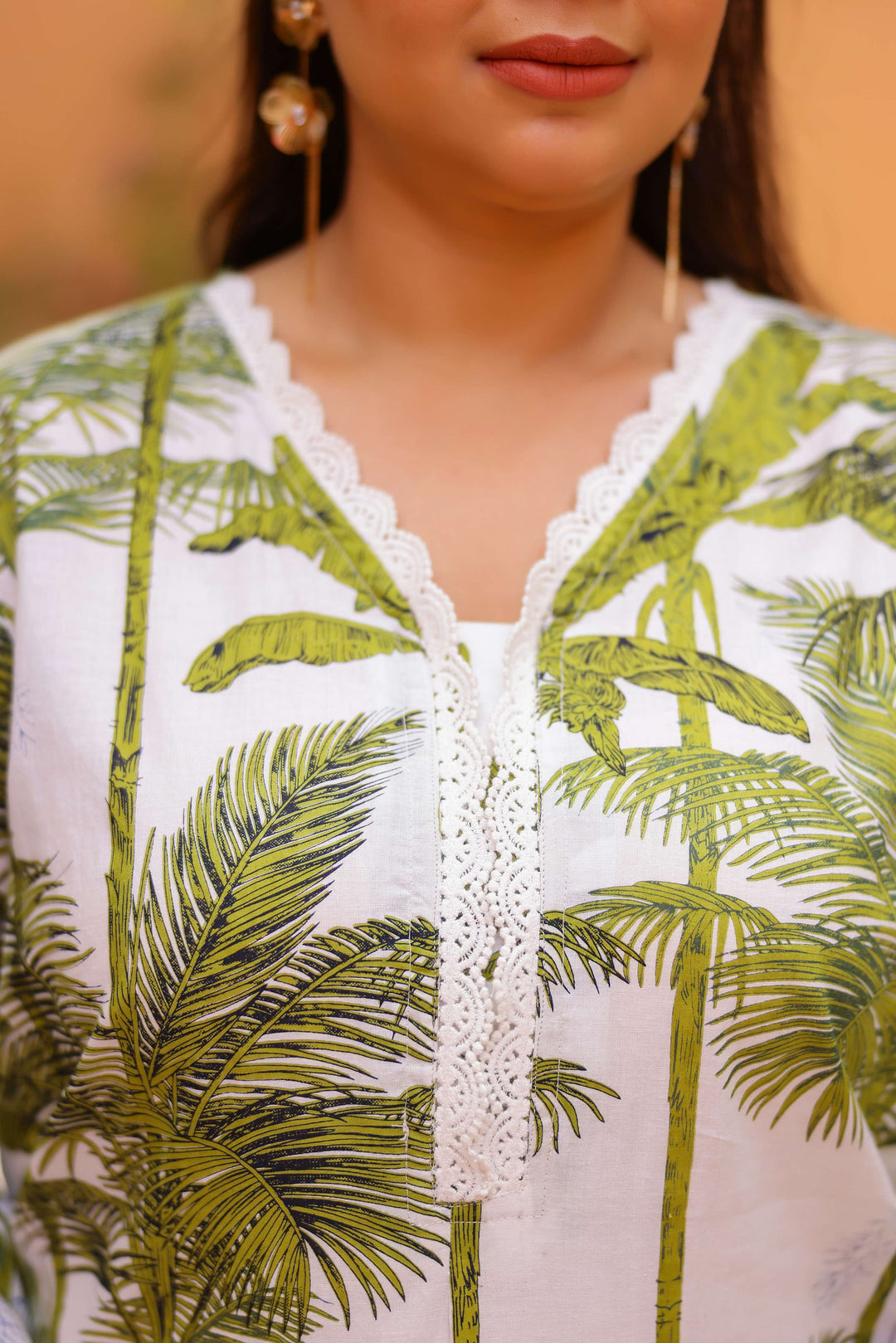 Plus Size White Palm Tree Printed Kurti – Breezy Summer Cotton