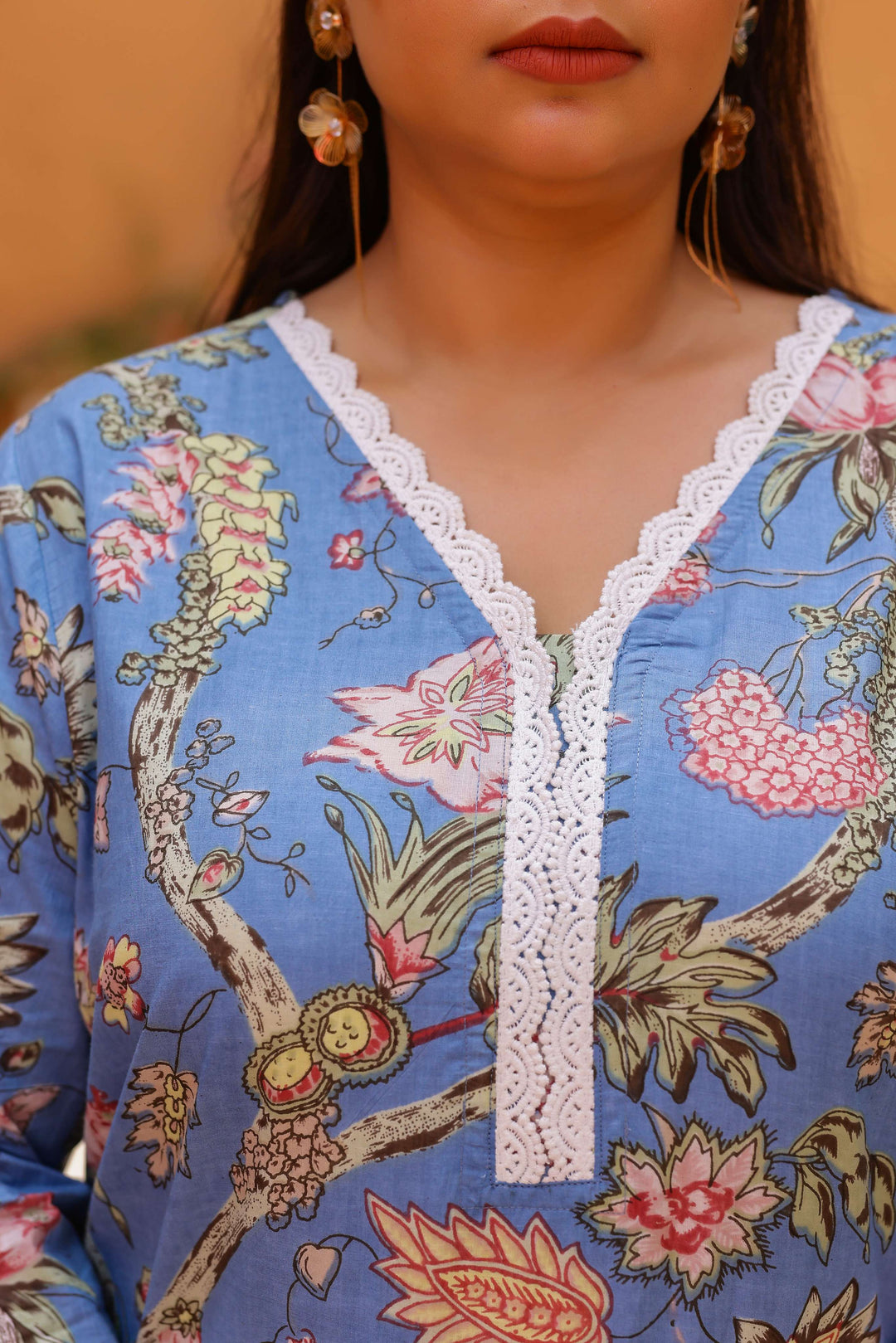 Plus Size Blue Floral Kurti – Elegant Cotton Comfort for Every Day