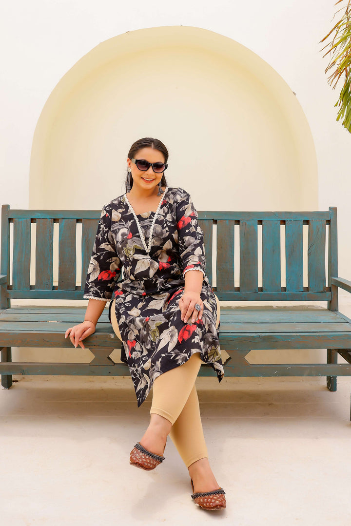 Plus Size Black Floral Kurti – Graceful Boldness in Comfort