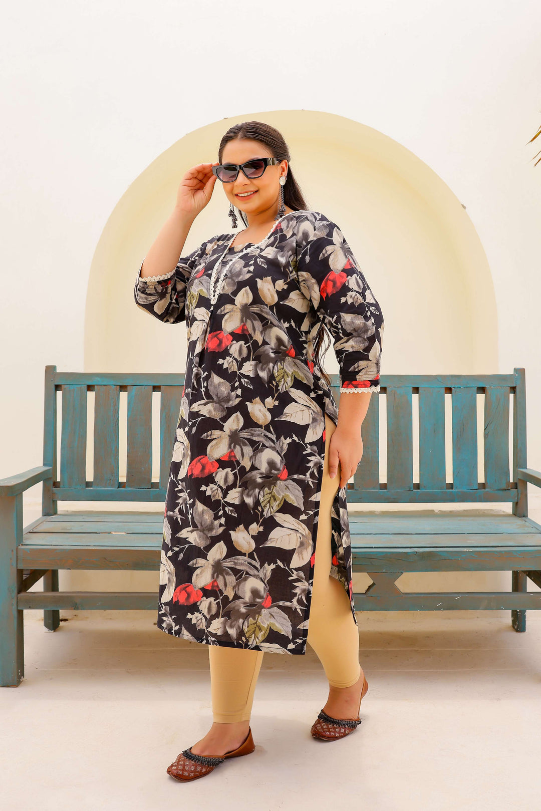 Plus Size Black Floral Kurti – Graceful Boldness in Comfort