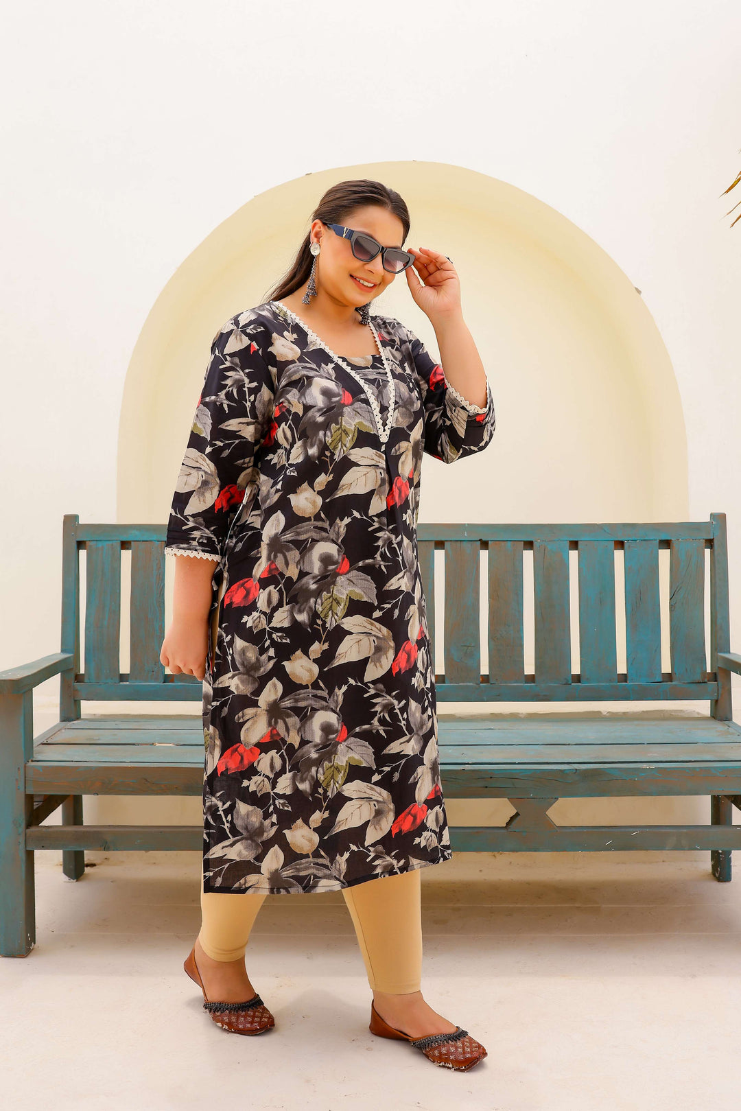 Plus Size Black Floral Kurti – Graceful Boldness in Comfort