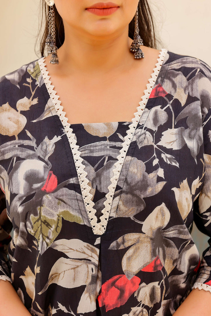 Plus Size Black Floral Kurti – Graceful Boldness in Comfort