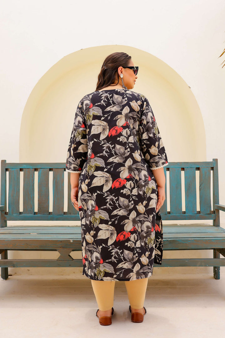 Plus Size Black Floral Kurti – Graceful Boldness in Comfort