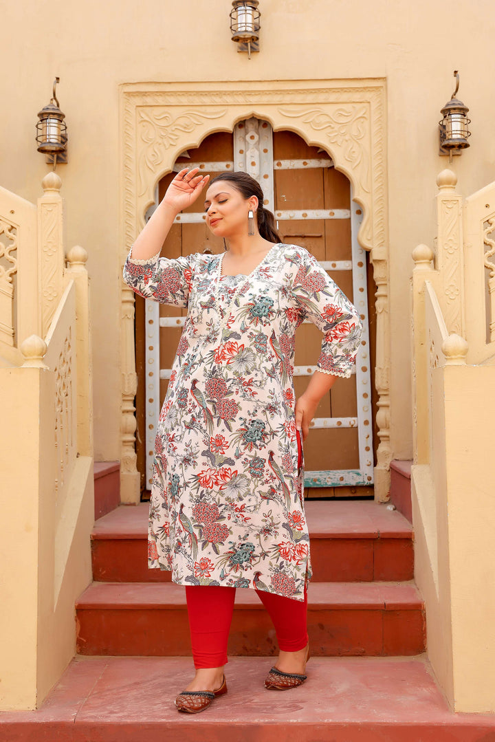 Comfort Fit Cotton Kurti for Plus Size Women – 3/4 Sleeve Ethnic Wear