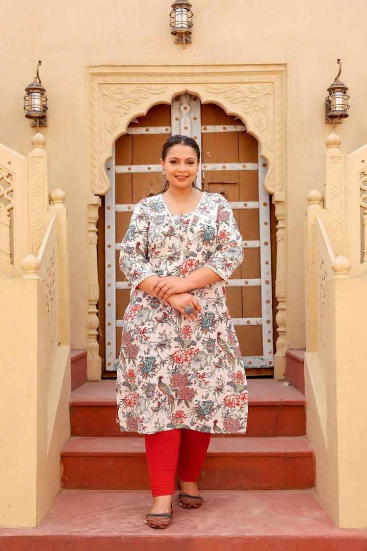 Comfort Fit Cotton Kurti for Plus Size Women – 3/4 Sleeve Ethnic Wear