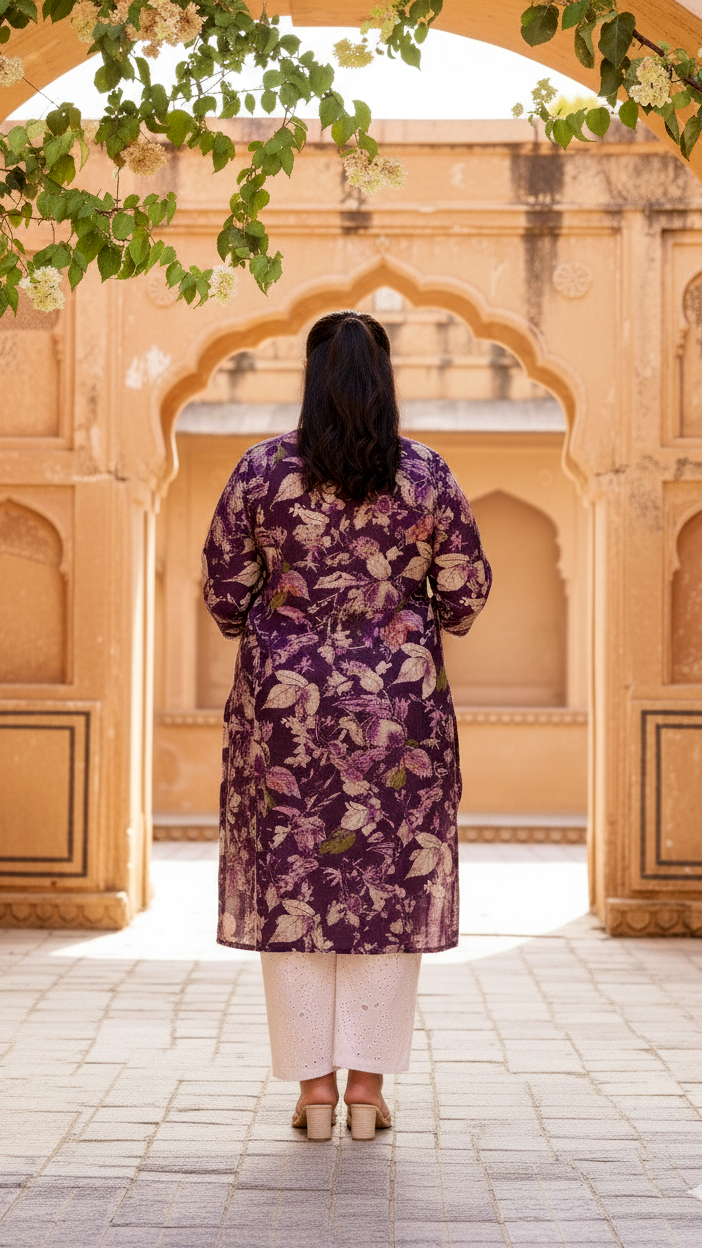 Elegant Purple Floral Printed Kurta for Women | Soft Cotton Blend | Ethnic Casual Wear