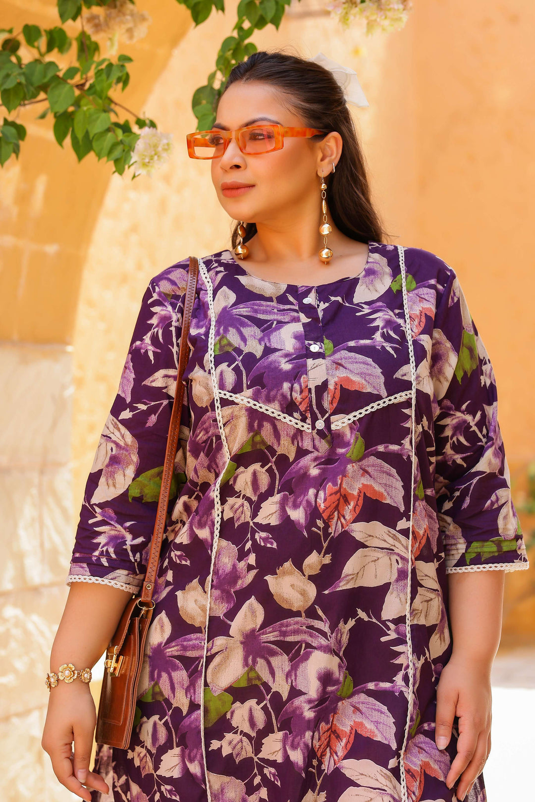 Elegant Purple Floral Printed Kurta for Women | Soft Cotton Blend | Ethnic Casual Wear
