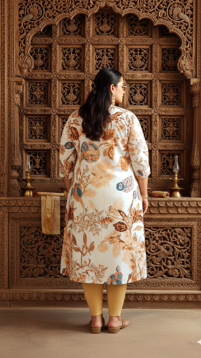 Ivory Multi-Colored Bird & Foliage Printed A-Line Kurta | Elegant & Breezy Daily Wear