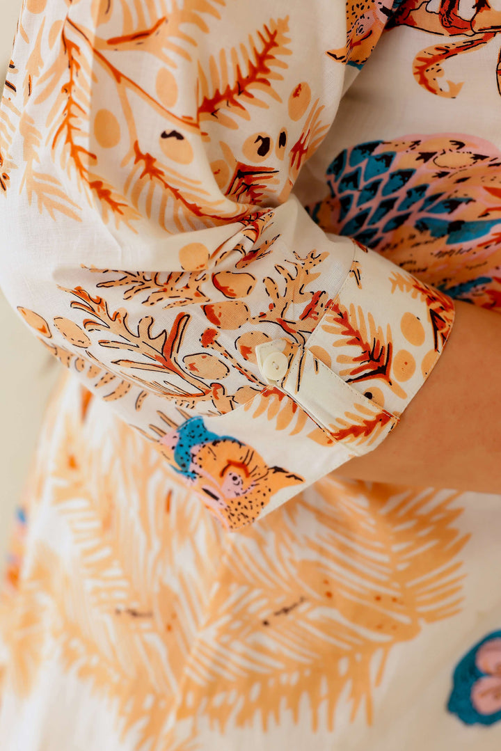 Ivory Multi-Colored Bird & Foliage Printed A-Line Kurta | Elegant & Breezy Daily Wear