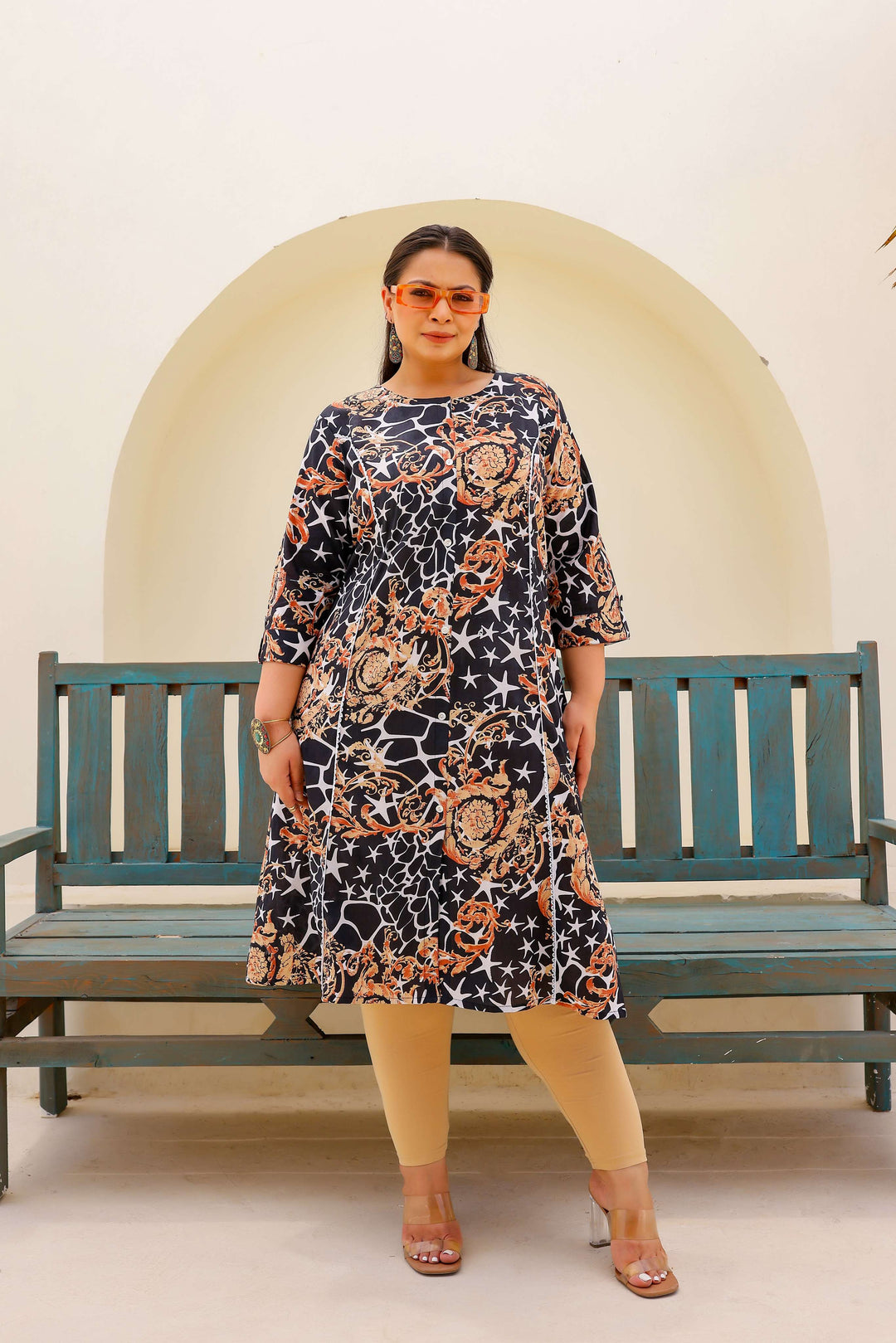 Black & Beige Abstract Print A-Line Kurta | Modern & Stylish Everyday Look