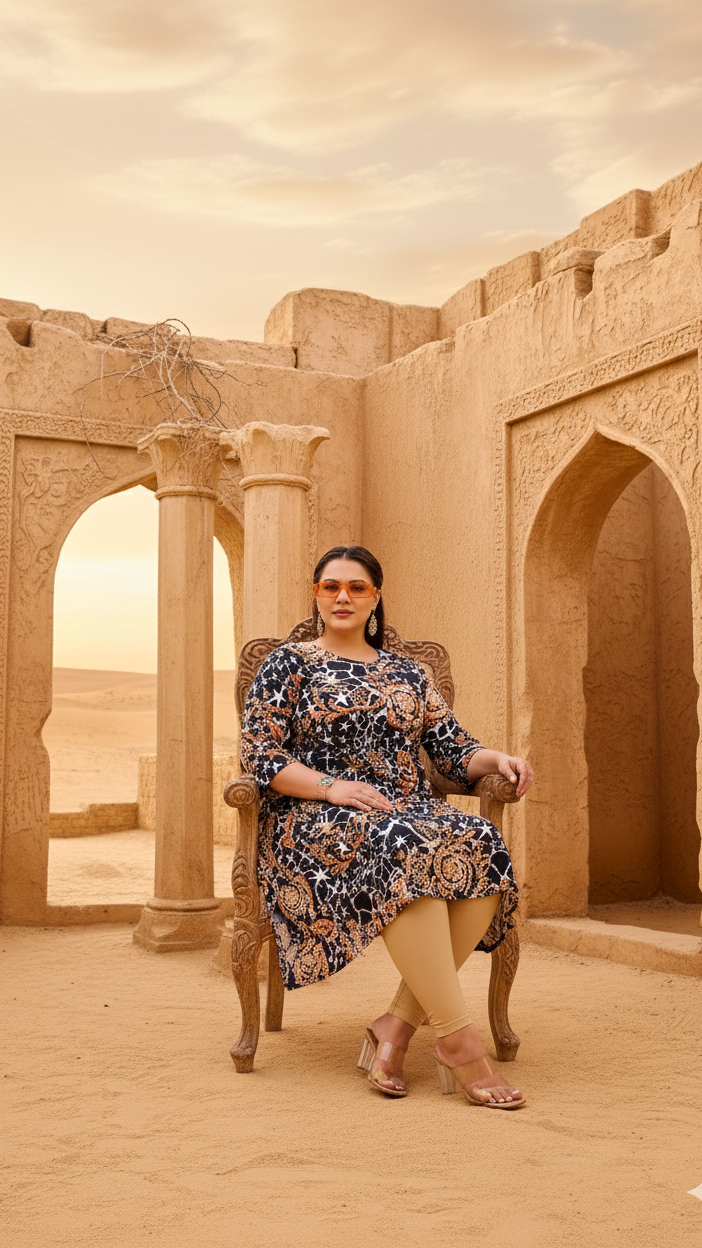 Black & Beige Abstract Print A-Line Kurta | Modern & Stylish Everyday Look