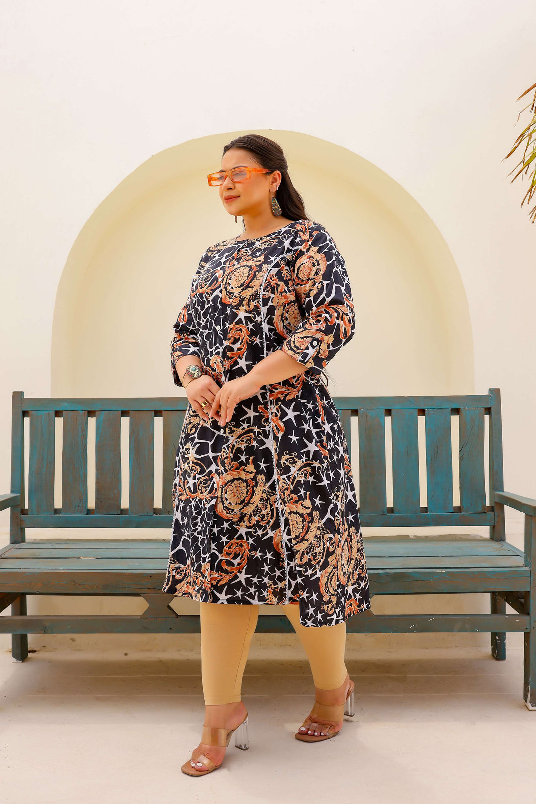 Black & Beige Abstract Print A-Line Kurta | Modern & Stylish Everyday Look