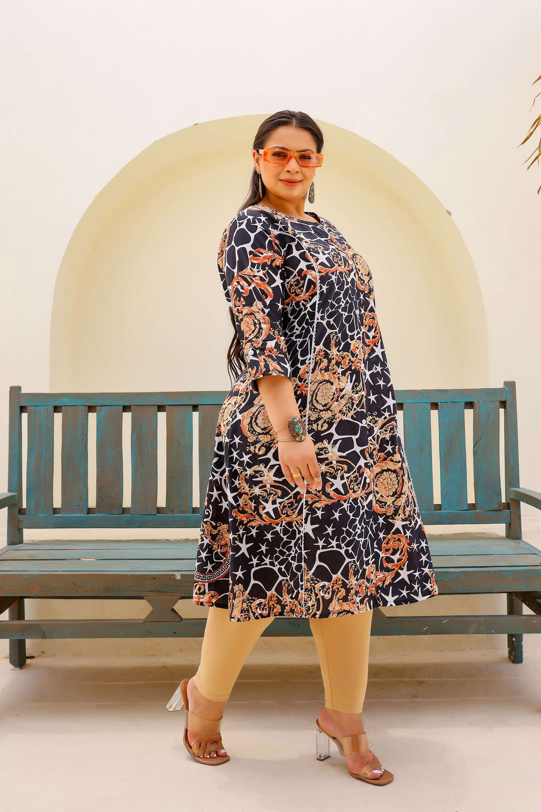 Black & Beige Abstract Print A-Line Kurta | Modern & Stylish Everyday Look