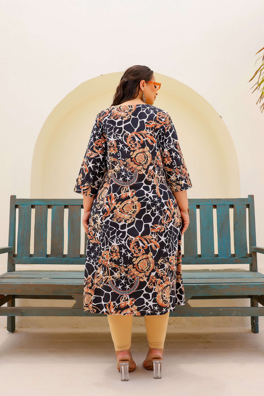 Black & Beige Abstract Print A-Line Kurta | Modern & Stylish Everyday Look