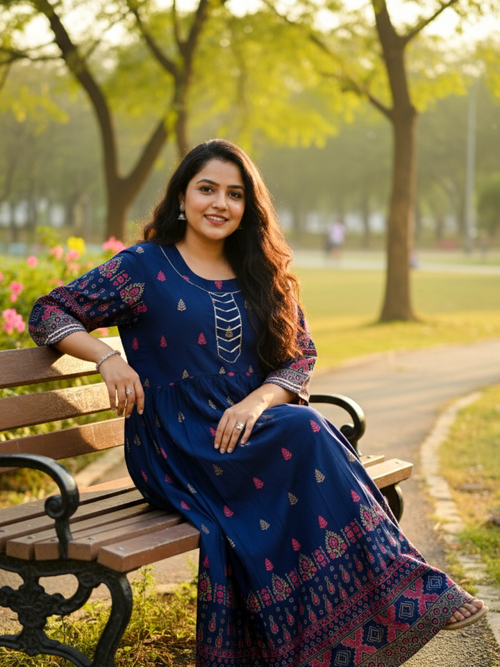 Plus Size Cotton Blend Printed Gown