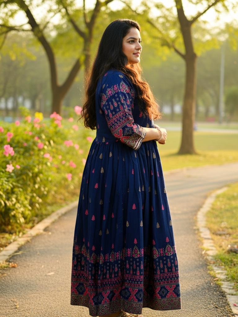 Plus Size Cotton Blend Printed Gown