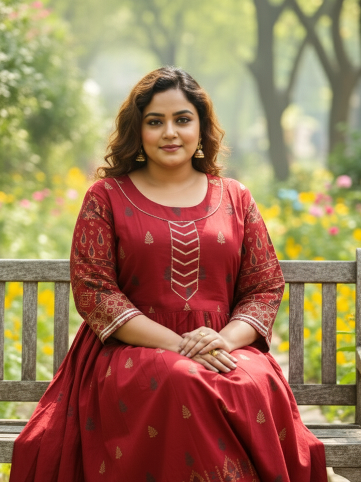 Plus Size Cotton Blend Printed Gown