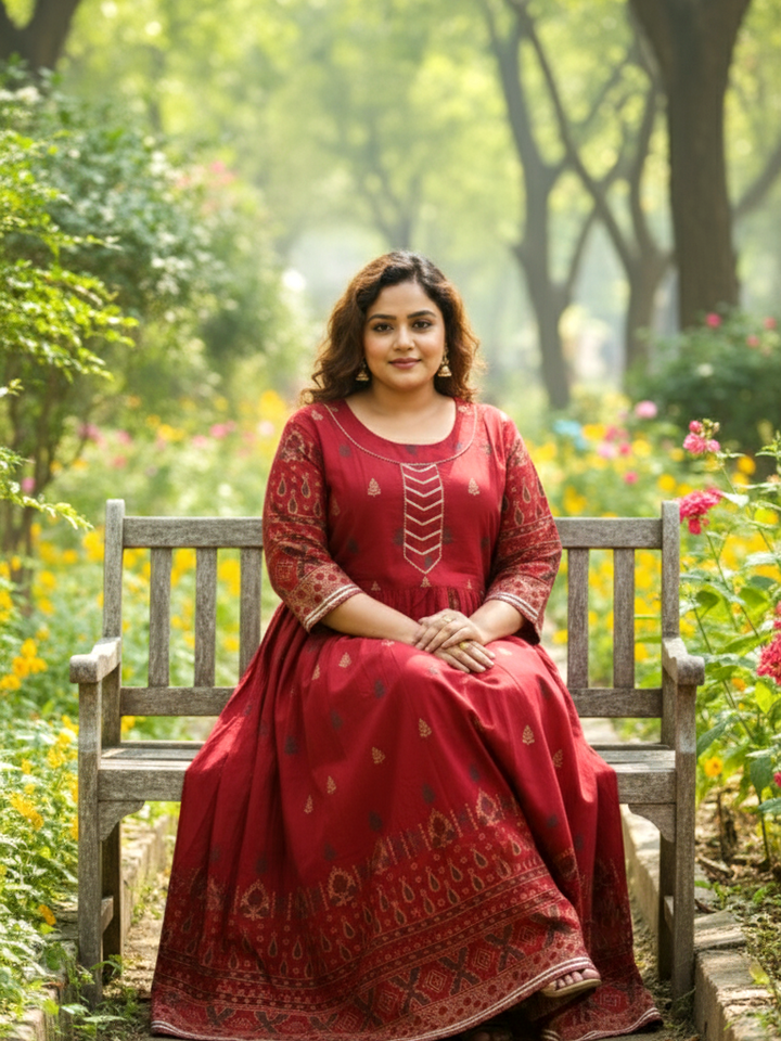 Plus Size Cotton Blend Printed Gown