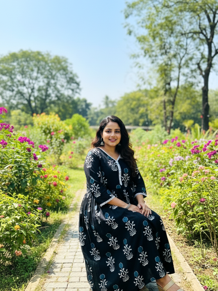 Bohemian V-Neck Gathered Ethnic Dress