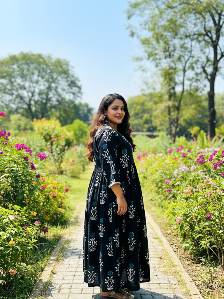 Bohemian V-Neck Gathered Ethnic Dress