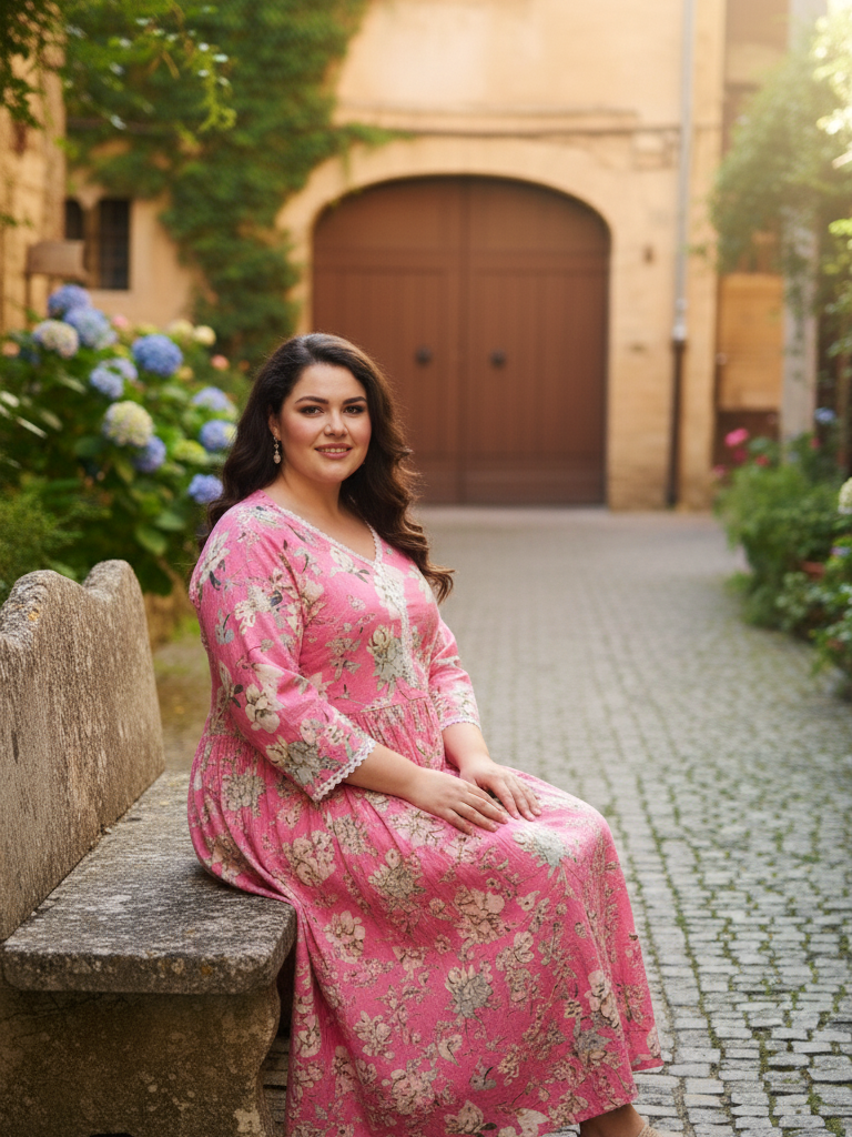 Pink Contemporary Floral Print Anarkali Style Dress