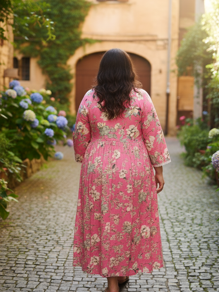 Pink Contemporary Floral Print Anarkali Style Dress