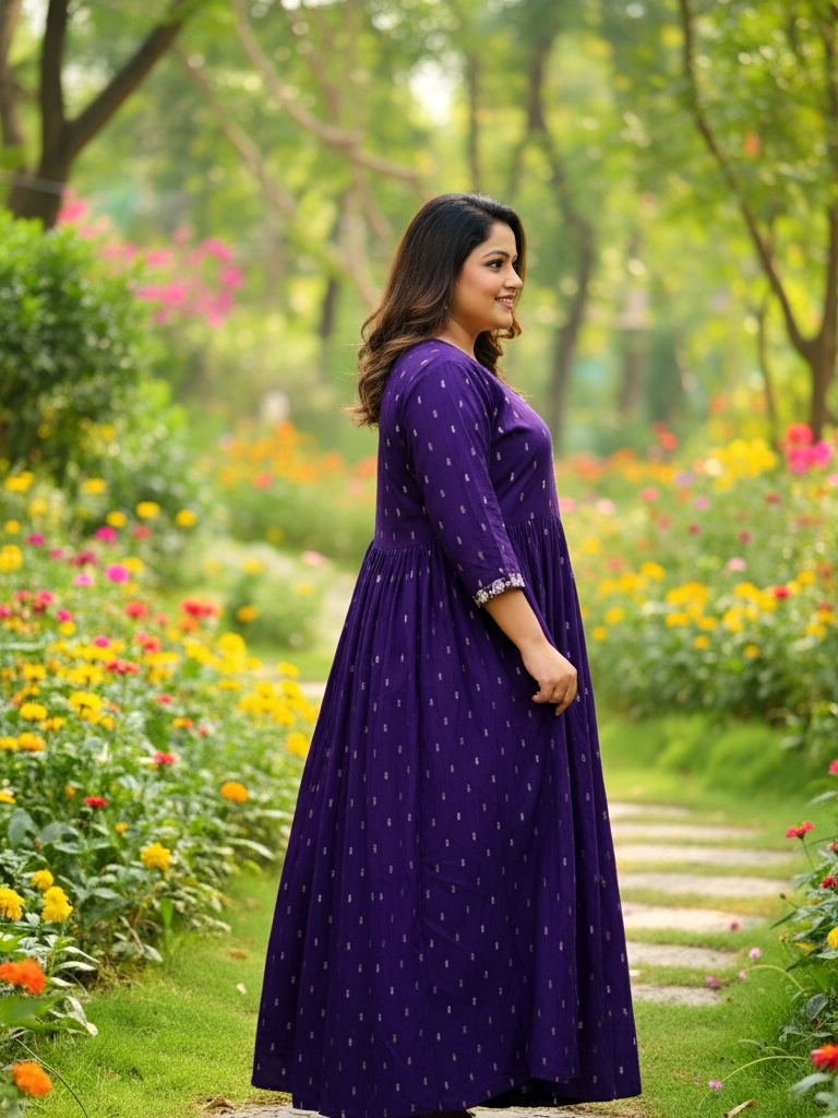 Purple Celebration-Ready Anarkali Dress with Contrast Print