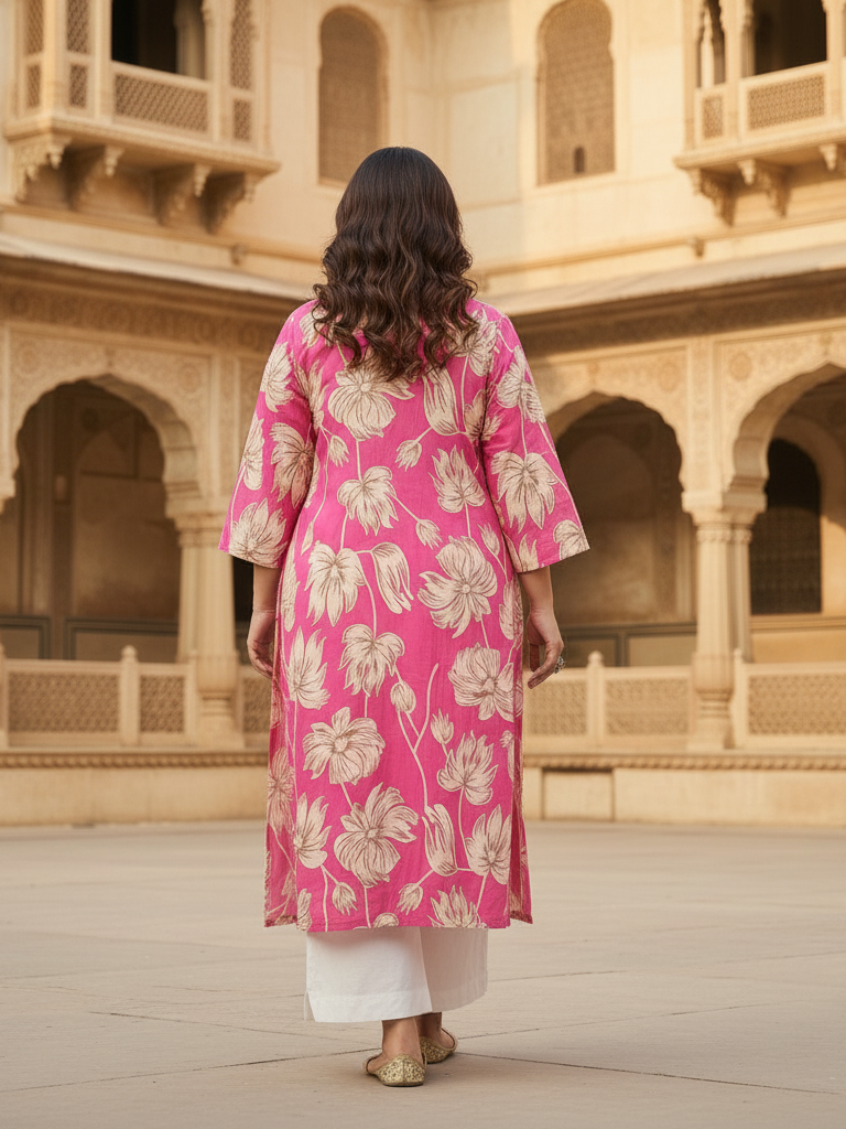 Vibrant Floral Print Straight Plus-Size Kurta
