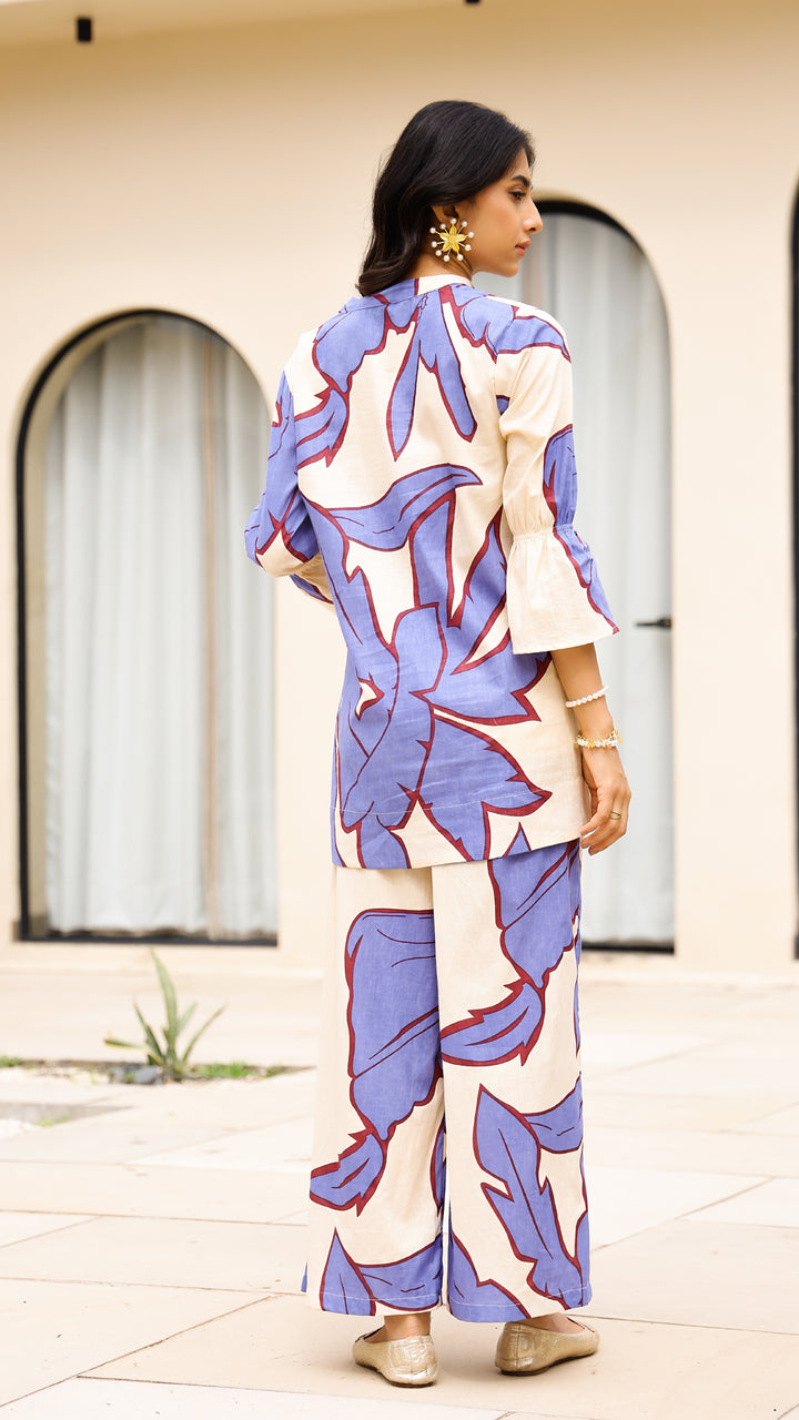 Lavender Cream Leaf Print Co-ord Set