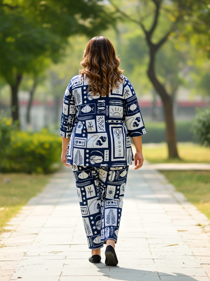 Casual Plus Size Cotton Co-ord Set – Relaxed Shirt and Pants