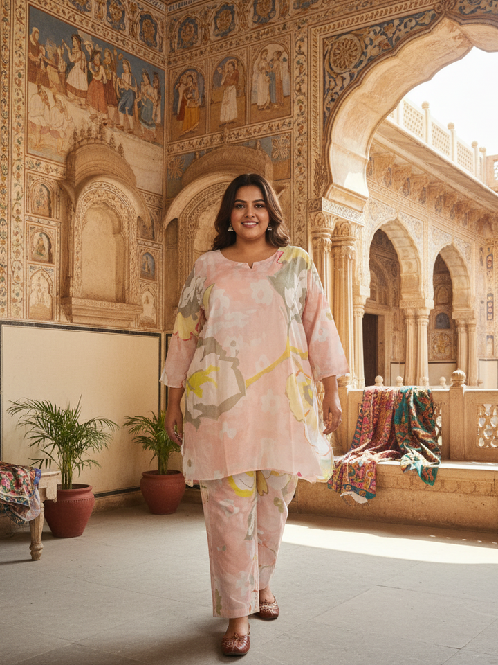 Pink Contemporary Printed Two-Piece Lounge Set