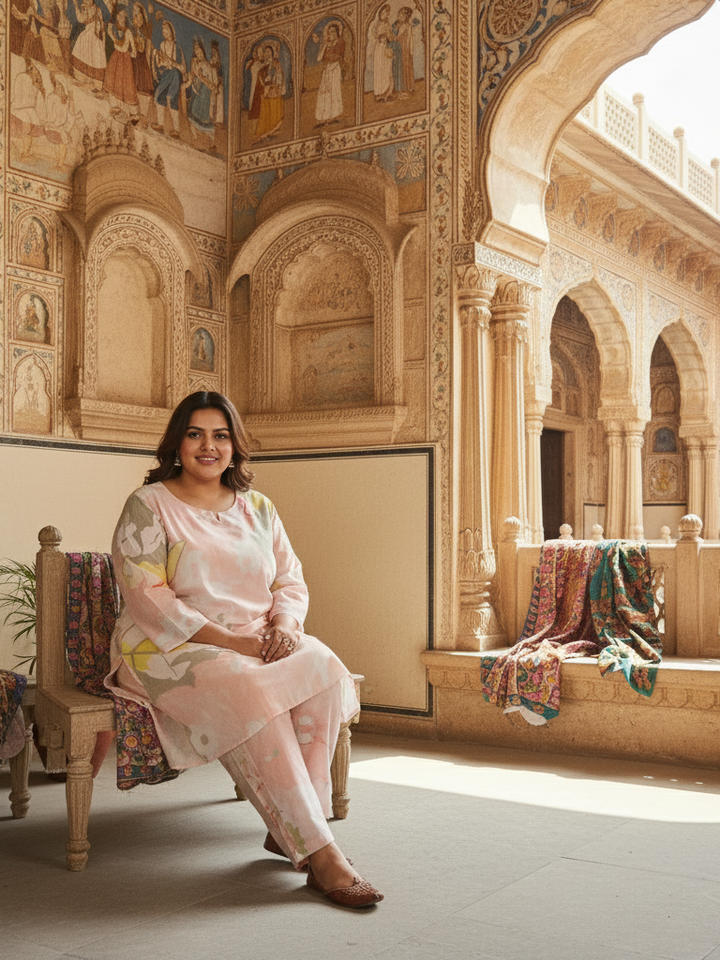 Pink Contemporary Printed Two-Piece Lounge Set